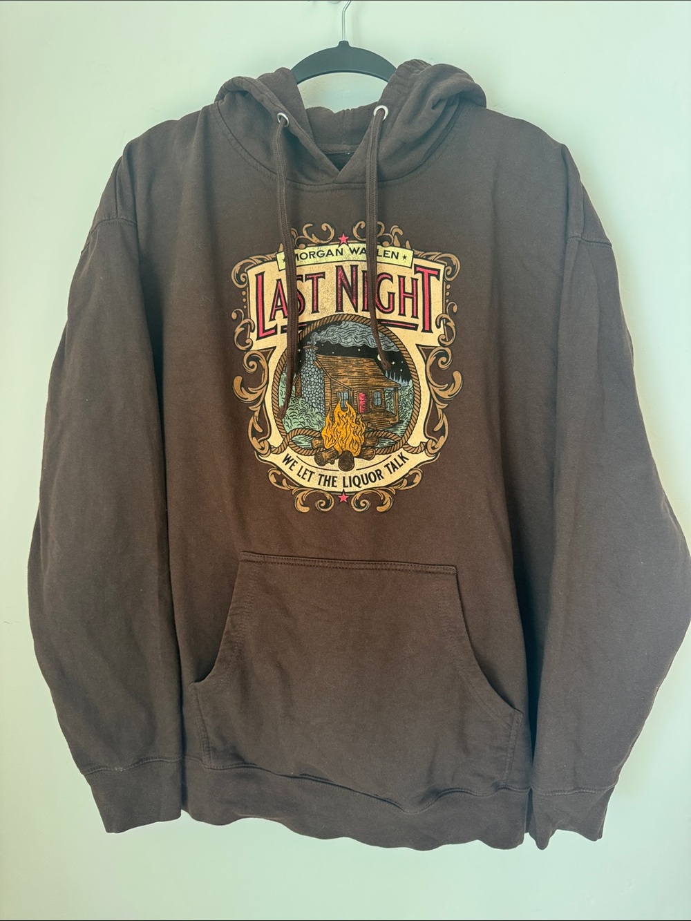 Morgan Wallen “Last Night” Brown Graphic Hoodie Sweatshirt Pullover Size XL - Picture 8 of 8
